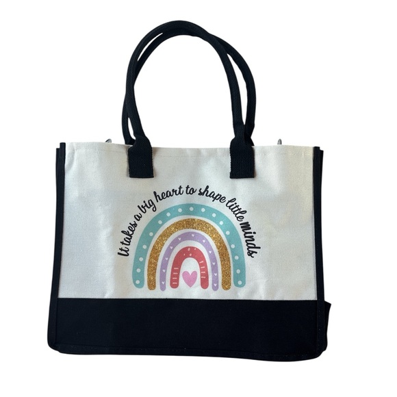 OASSIE Teacher Appreciation Gifts Colorful Rainbow Canvas Tote Bag With Zipper - Picture 1 of 10